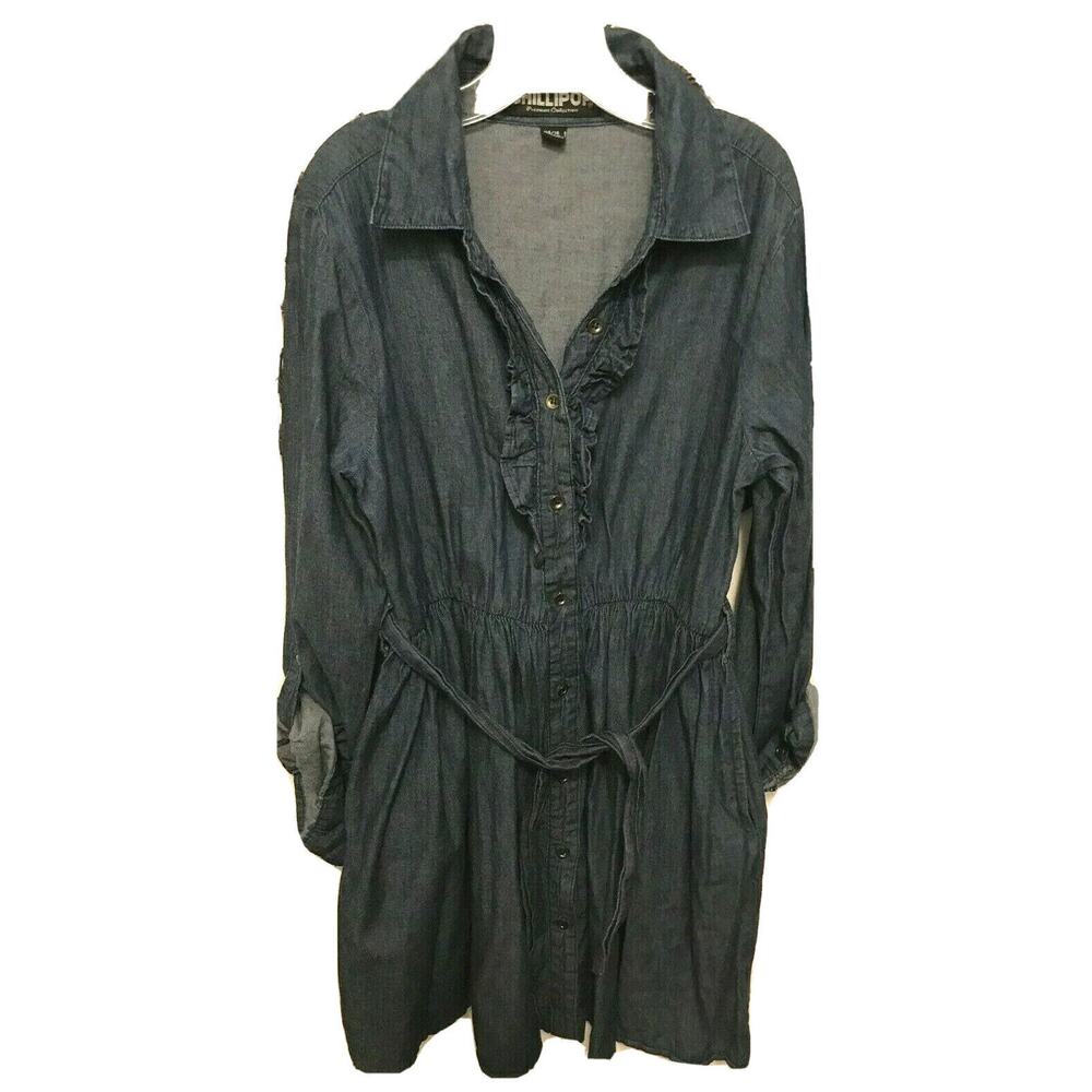 `14/16 Chillipop Premium Collection Girl's Denim Ruffle‎ Dress with Belt